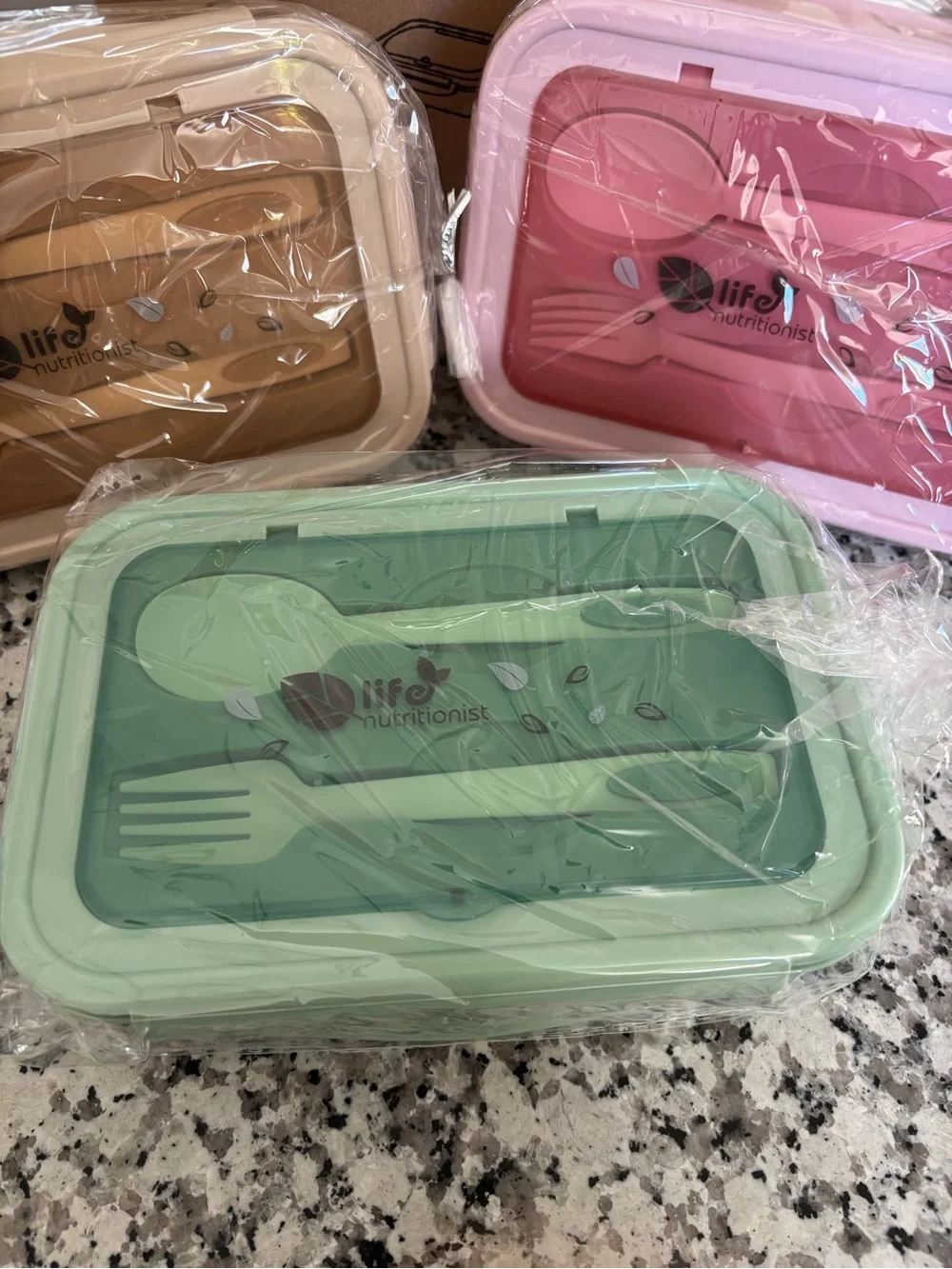 Bento Boxes Set with Utensils - Pink, Green & Gold